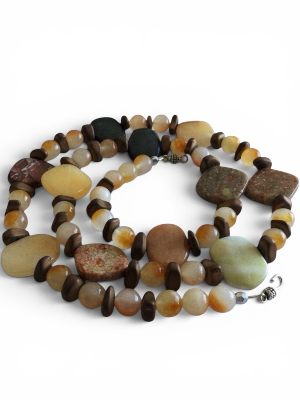 Artisan Mixed‑Stone Necklace with Fire Quartz & Serpentine – 31” - Picture 4 of 15